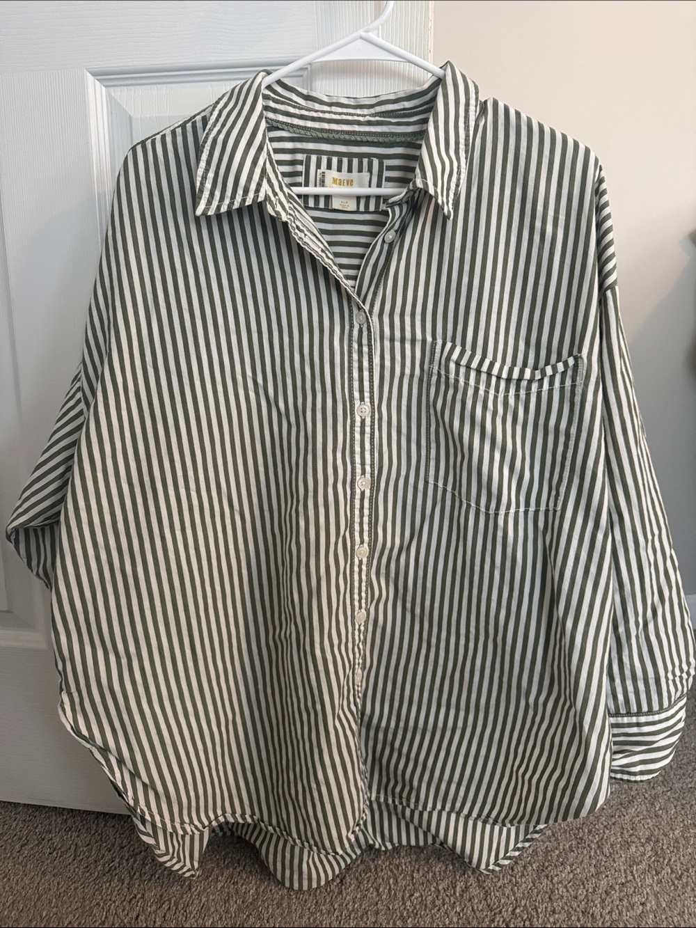 Madewell Olive Green and White Striped Relaxed Button-Down Shirt